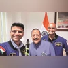 MoS Jitendra Singh (centre) with astronaut Group Captain Shubhanshu Shukla (left) and astronaut Group Captain Prasanth Balakrishnan Nair photo: PTI MoS Jitendra Singh (centre) with astronaut Group Captain Shubhanshu Shukla (left) and astronaut Group Captain Prasanth Balakrishnan Nair photo: PTI