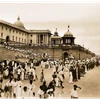 Indians gather near South Block, overlooking Vijay Chowk, in New Delhi, to celebrate the country's independence from British rule, on August 15, 1947