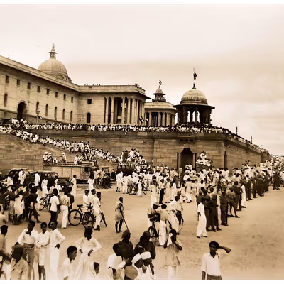 First dawn - India's new hours of independence Indians gather near South Block, overlooking Vijay Chowk, in New Delhi, to celebrate the country's independence from British rule, on August 15, 1947
