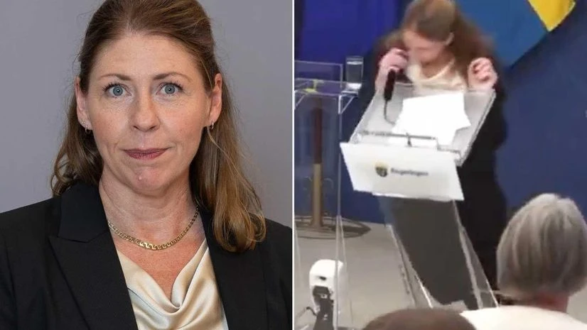 Sweden health minister faints, Elisabet Lann fainting Sweden health minister faints, Elisabet Lann fainting