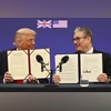 President Donald Trump and Britain's Prime Minister Keir Starmer announce an agreement between the two countries during a joint press conference at Chequers near Aylesbury, England