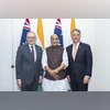In this image posted on Oct 9, 2025, Defence Minister Rajnath Singh (centre) with Australia PM Anthony Albanese (left) during a meeting, in Canberra, Australia (@rajnathsingh/X via PTI Photo) In this image posted on Oct 9, 2025, Defence Minister Rajnath Singh (centre) with Australia PM Anthony Albanese (left) during a meeting, in Canberra, Australia (@rajnathsingh/X via PTI Photo)