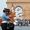Members of Agniveervayu, the Air Force’s first all-women drill team at the India Gate war memorial in New Delhi on July 26, 2024 (Photo: Reuters)