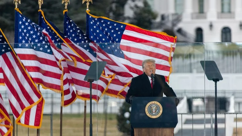 US President Donald Trump speaks during a “Save America Rally” near the White House in Washington on Jan. 6, 2021 US President Donald Trump speaks during a “Save America Rally” near the White House in Washington on Jan. 6, 2021