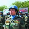 Major Jasmine Chattha leads a parade of Indian peacekeeping troops at a United Nations medals award ceremony in South Sudan (Photo: UN Mission in South Sudan)