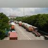 Trucks transporting goods near Jawaharlal Nehru Port in Navi Mumbai, India