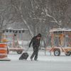 A pedestrian during a snowstorm in Chicago on Nov. 29