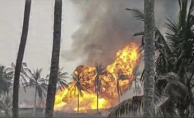 ONGC gas well fire A leak at an Oil and Natural Gas Corporation (ONGC) gas well in Andhra Pradesh triggered a massive fire on Monday, leading to the evacuation of two villages within a four kilometre radius.