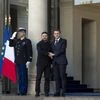 French President Emmanuel Macron (right) with Ukraine’s Volodymyr Zelenskyy in Paris on Tuesday