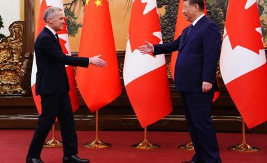 Canadian Prime Minister Mark Carney, left, meets with President of China Xi Jinping at the Great Hall of the People in Beijing, China, on Friday, Jan. 16, 2026. (AP/PTI) Canadian Prime Minister Mark Carney, left, meets with President of China Xi Jinping at the Great Hall of the People in Beijing, China, on Friday, Jan. 16, 2026. (AP/PTI)