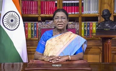 President Droupadi Murmu addresses the nation on the eve of the 77th Republic Day. (@PresidentOfIndia/YT via PTI Photo) President Droupadi Murmu addresses the nation on the eve of the 77th Republic Day. (@PresidentOfIndia/YT via PTI Photo)