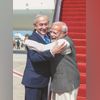 Prime Minister Narendra Modi being welcomed by his Israeli counterpart Benjamin Netanyahu upon his arrival in Tel Aviv, Israel (Photo: PTI)