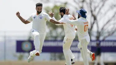 J&K players celebrating a wicket vs Karnataka in the Ranji Trophy 2025-26 final J&K players celebrating a wicket vs Karnataka in the Ranji Trophy 2025-26 final