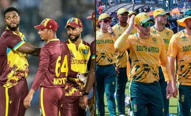 West Indies cricket team (L) and South African cricket team (R) West Indies cricket team (L) and South African cricket team (R)