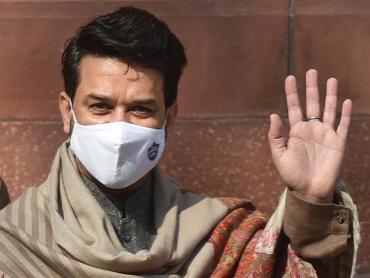 MoS Finance Anurag Thakur at Parliament House during the ongoing Budget Session, in New Delhi. Photo: PTI