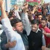 Jat community members shout slogans during their agitation for reservation in Ambala