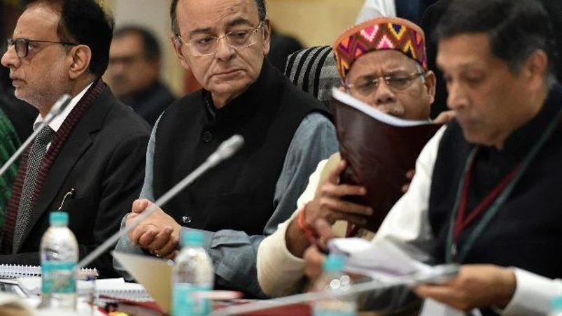 Union Finance Minister Arun Jaitley at a GST meeting at Vigyan Bhavan, in New Delhi (Photo: PTI) Jaitley