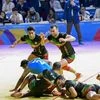 Iranian Kabaddi team tackles down an Indian raider during their semi-finals match of the Asian Games 2018. Photo: PTi