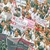 Doctors and students protest at RG Kar Medical College and Hospital in Kolkata on Wednesday 	(Photo: PTI)