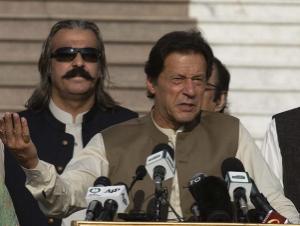 Pakistani Prime Minister Imran Khan addresses a Kashmir rally in Islamabad, Pakistan, Friday, Oct. 11, 2019