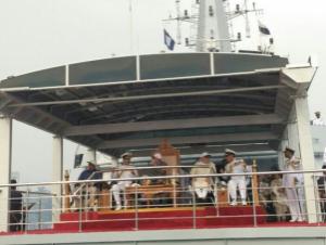 Presidential ship INS Sumitra proceeds for fleet review. Photo: Twitter