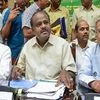 Karnataka Chief Minister H D Kumaraswamy, his deputy G Parameshwara and Chief Secretary Ratnaprabha (L) during a meeting with the farmers on the issue of loan waiver, in Bengaluru on Wednesday, May 30, 2018.