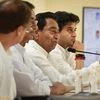 Congress Madhya Pradesh President Kamal Nath with senior Congress leader Jyotiraditya Scindia and others address a press conference, in New Delhi, on Sunday, June 03, 2018.