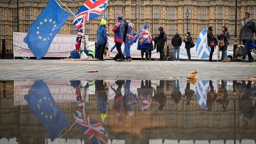 Anti Brexit demonstrators protest outside the Houses of Parliament in London Anti Brexit demonstrators protest outside the Houses of Parliament in London