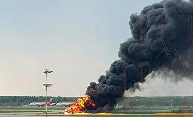 smoke rises from fire on a plane at Moscow's Sheremetyevo airport smoke rises from fire on a plane at Moscow's Sheremetyevo airport