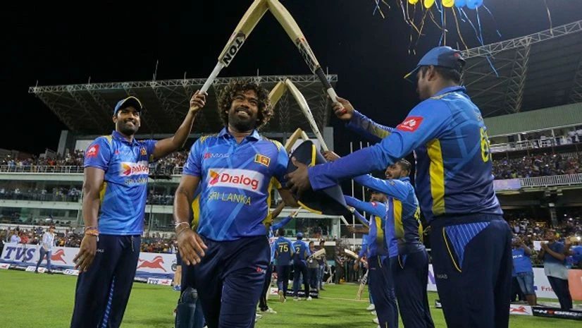 Lasith Malinga is congratulated by his teammates during the last one-day international cricket match of his career Lasith Malinga is congratulated by his teammates during the last one-day international cricket match of his career