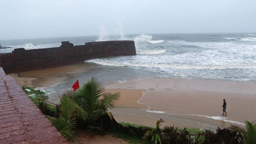 Cyclone Large waves hitting the coast as the Arabian sea turned rough due to Cyclone Nisarg at Sinquerim, in Panaji.