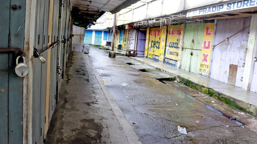 Assam, Guwahati, coronavirus, lockdown Shops are seen closed as the Assam State Government reinforces complete lockdown due to the rising cases of coronavirus in Guwahati on Sunday.