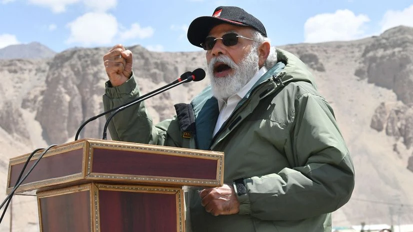 Narendra Modi Prime Minister Narendra Modi addresses Indian troops during his visit to Ladakh, at Nimmoo in Leh on Friday. Photo: ANI