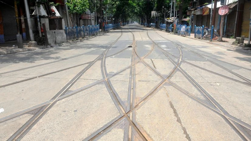 lockdown A view of a deserted road during the complete lockdown in the state to curb the spread of Coronavirus, in Kolkata on Saturday.