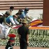 Defence Minister Rajnath Singh, Minister of State for Defence Shripad Naik, Chief of Defence Staff General Bipin Rawat, and three services chiefs laying wreath to the fallen heroes at National War Memorial on the occasion of 21st anniversary of Karg