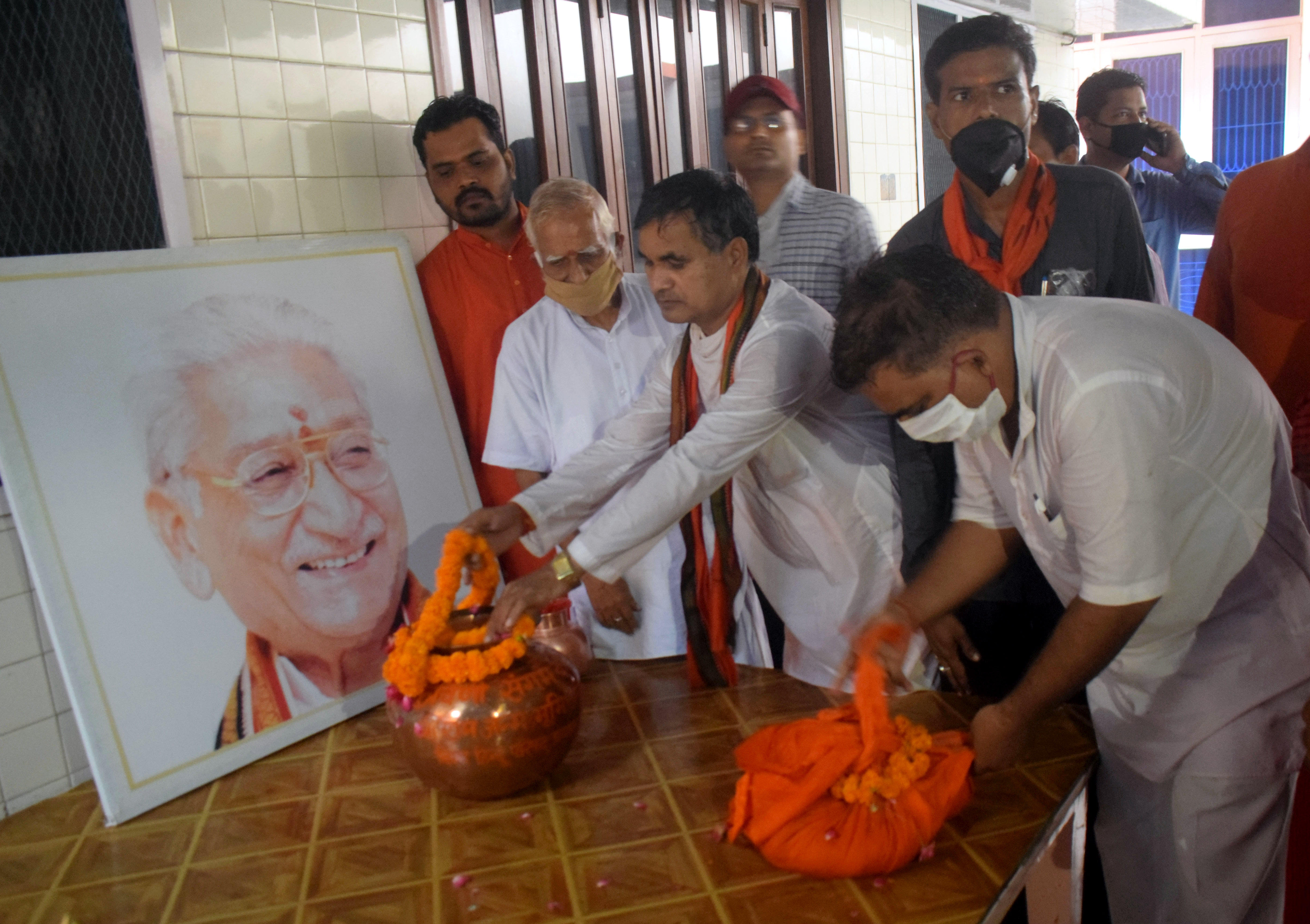 Vishva Hindu Parishad (VHP) workers collecting water and clay from the banks of the Ganges, to be used in the foundation of Ram Temple Vishva Hindu Parishad (VHP) workers collecting water and clay from the banks of the Ganges, to be used in the foundation of Ram Temple