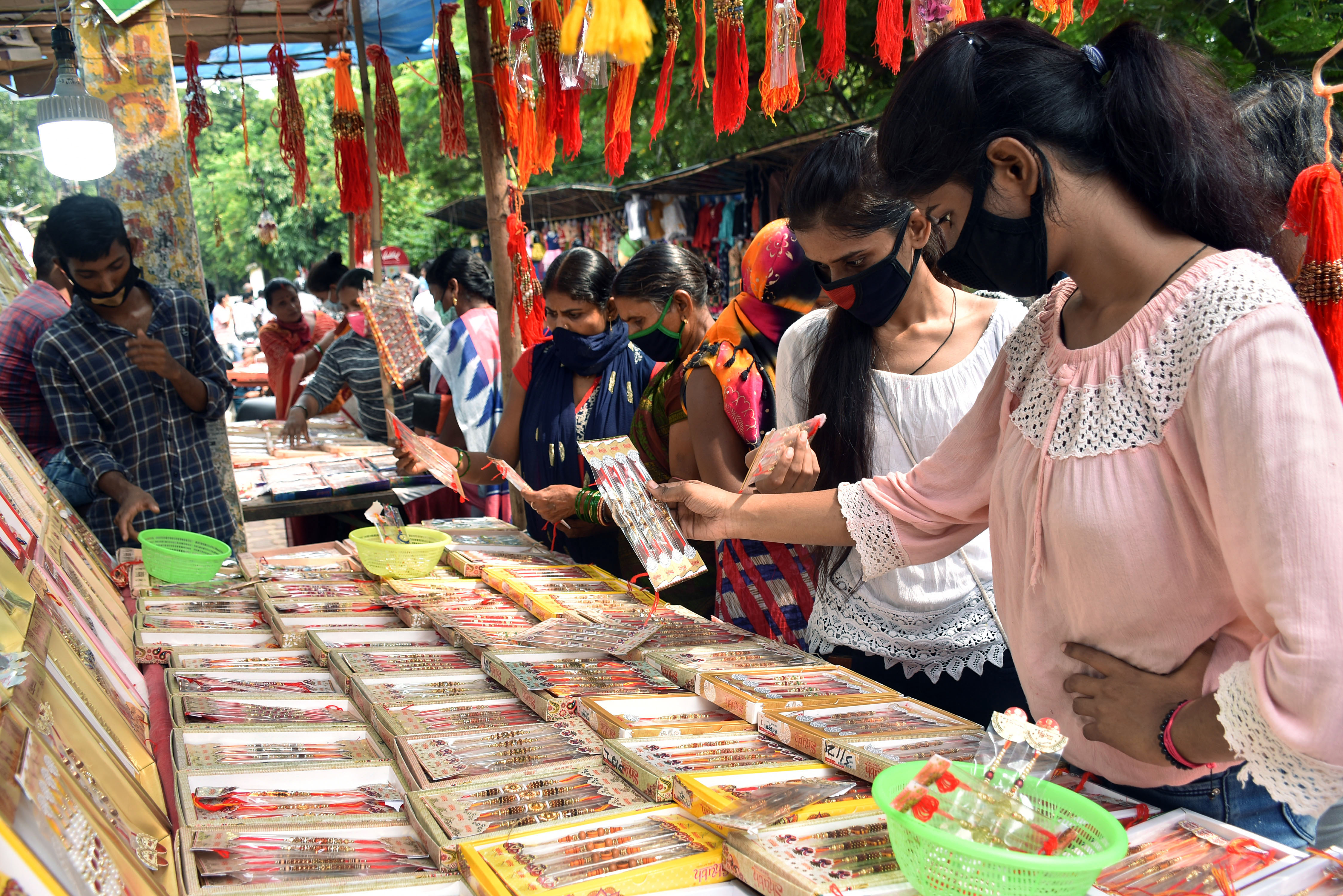 Women buying Rakhi at Park Market in Dhanbad Women buying Rakhi at Park Market in Dhanbad