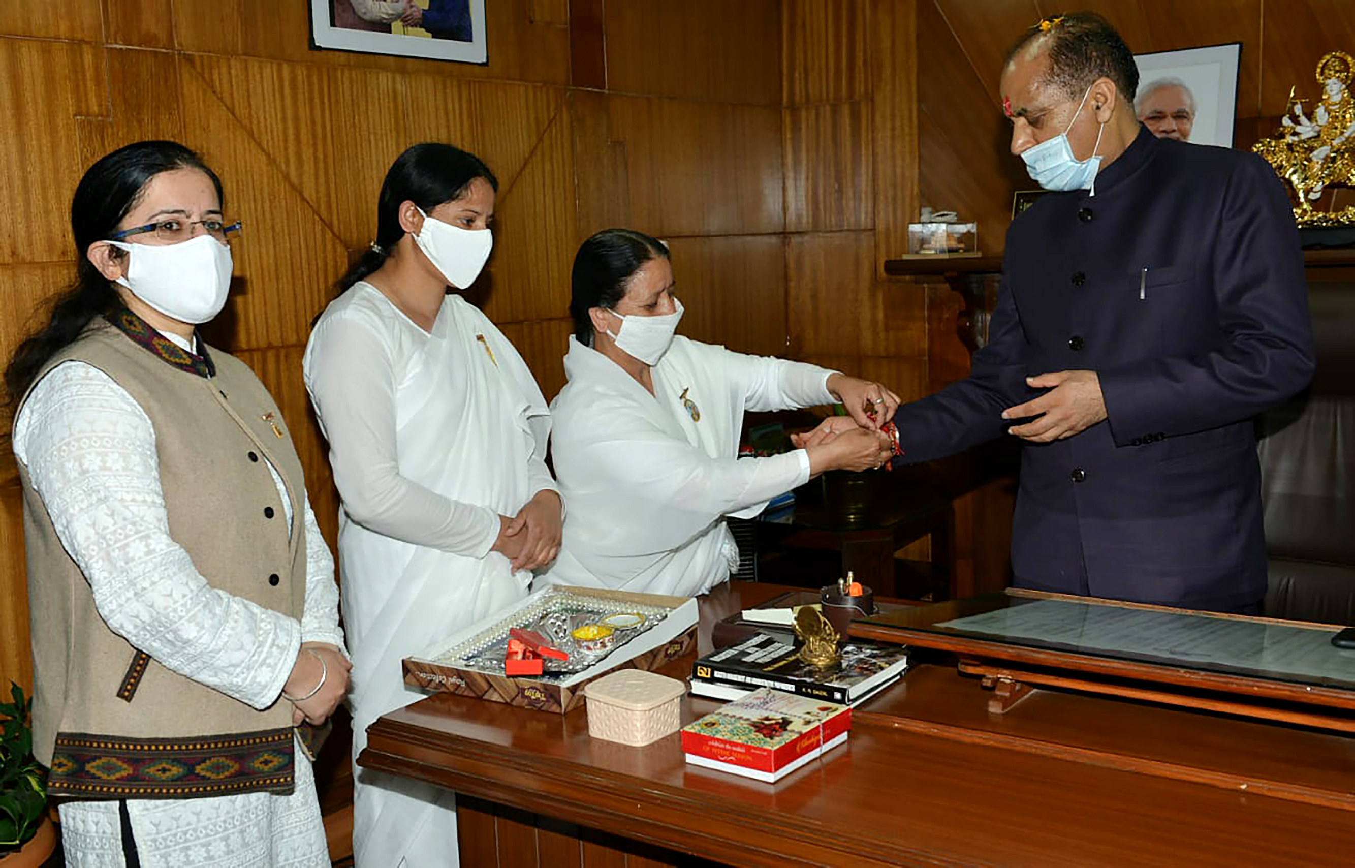 A Women representative group tied Rakhi to Himachal Chief Minister Jai Ram Thakur, in Shimla A Women representative group tied Rakhi to Himachal Chief Minister Jai Ram Thakur, in Shimla