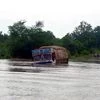 A truck gets stranded in the floodwater at NH 30 in Sukma on Monday.