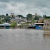 River Krishna's bankside residential area submerged during flood situation in Sangli on Tuesday.