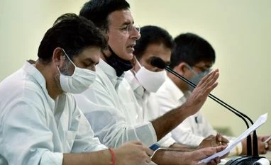 Udaipur Chintan Shivir will be new milestone of hope, change: Cong Congress leader Randeep Singh Surjewala along with party General Secretary KC Venugopal addresses a press conference in New Delhi on Monday.