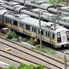 A view of Metro trains parked at Khyber Pass Metro Depot, in New Delhi on Wednesday.