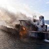 Indian Coast Guard continues fire fighting operation east of Sri Lanka on Motor Tanker New Diamond, a Greek-owned vessel under charter by Indian Oil, in New Delhi on Saturday.
