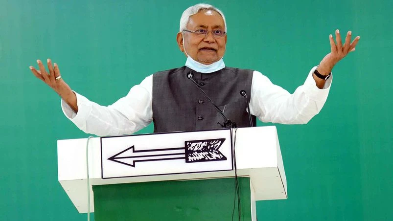 Nitish Kumar, Bihar, JD (U) Bihar Chief Minister Nitish Kumar addresses a virtual rally at the JD-U office, in Patna..