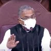 Rajya Sabha Deputy Chairman Harivansh Narayan Singh reacts during the Monsoon Session of Parliament, in New Delhi.