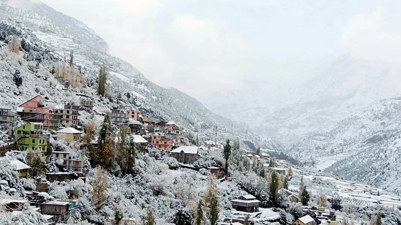Snowfall, Himachal A view of the snow-covered hill after receives fresh snowfall at Lahaul and Spiti district in Kullu on Saturday.