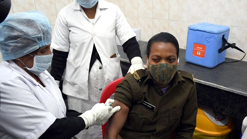 Covid-19 vaccine Medic workers conduct a dry run for the COVID-19 vaccination on a lady police constable, at Sadar Hospital in Ranchi on Friday.