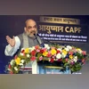 Home Minister Amit Shah addressing during the launch of Ayushman Bharat Yojana for CAPF Personnel during a function held at CRPF Group Centre,  in Guwahati