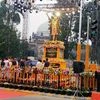 Maharashtra Chief Minister Uddhav Thackeray unveils a statue of Shiv Sena founder Bal Thackeray in Mumbai