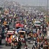 Protesting farmers' during their Tractor rally against the new farm laws at Outer Ring Road near Mukarba Chowk in New Delhi